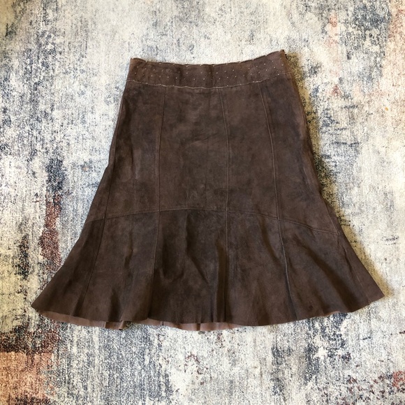 CAbi Womens Chocolate Brown Seude A-Line Skirt Sz 12 Zipper Fall Soft - Picture 1 of 11